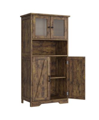 Storage Cabinets, 54 Inch Tall Hutch Bar Cabinet with Glass Doors and Adjustable Shelves