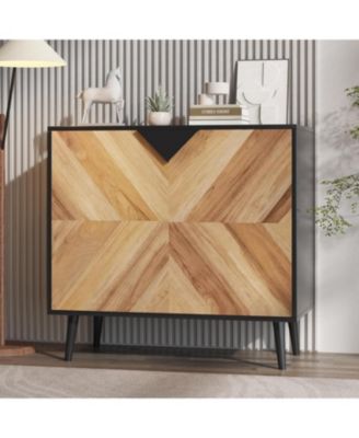 31 Point 5 Inch Storage Cabinet with Shelf and Doors Heavy Duty Woodgrain Finish for Dining Room Living Room and Entryway  Grain
