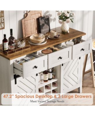 47 Inch Farmhouse Buffet Cabinet with Sliding Barn Doors Removable Wine Rack and Adjustable Shelves for Kitchen and Dining Room
