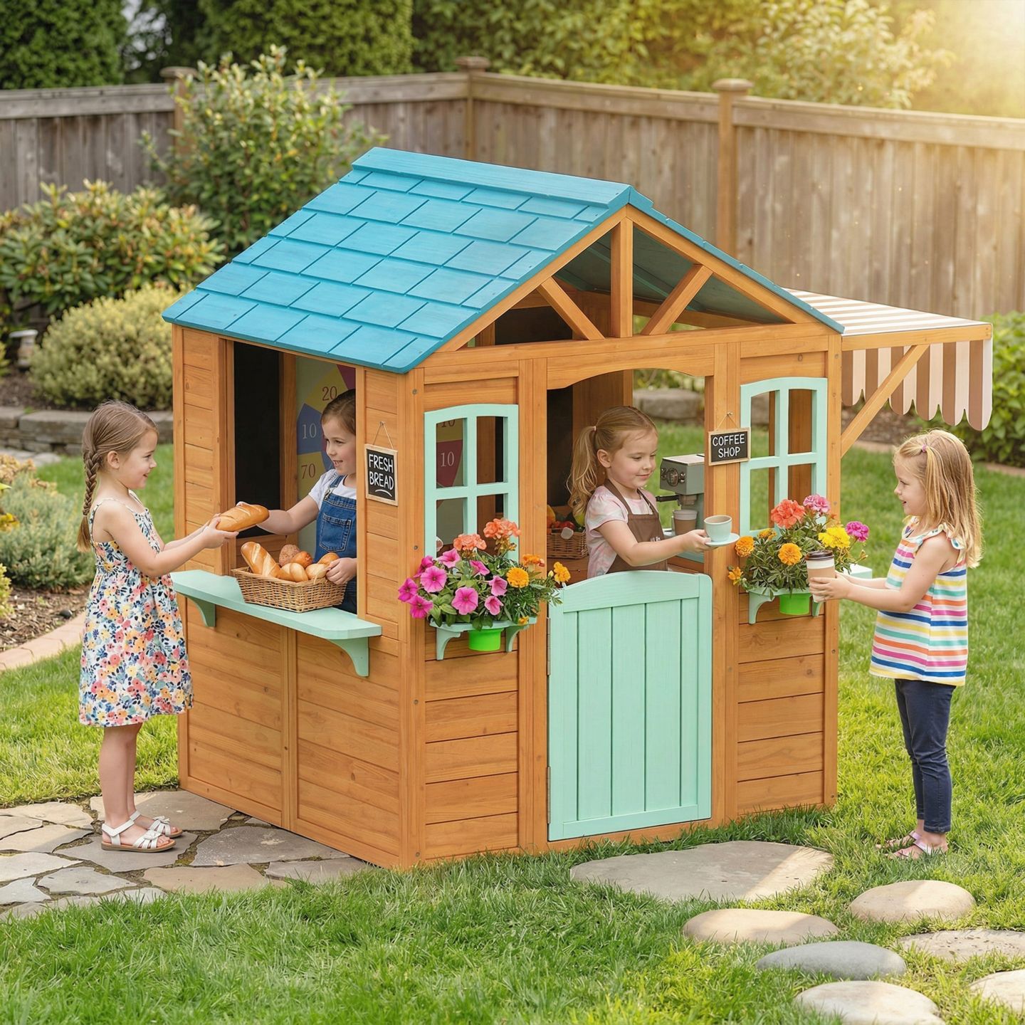 Детская игрушка Qaba Outdoor Playhouse, Kids Playhouse for Kids 3-6 Years Imaginative Play, цвет: Разноцветный — фото 4