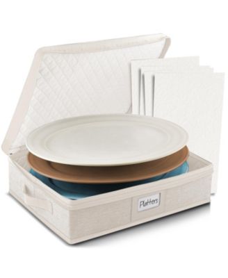 Platter Storage Case - Quilted Hard Shell Fine China Container, Stackable Platter Organizer with Handles & Felt Dividers