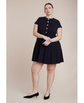 Women's Button Detail Pleated Mini Dress