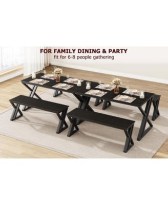 3-Piece Metal Frame Dining Table Set with 2 Benches