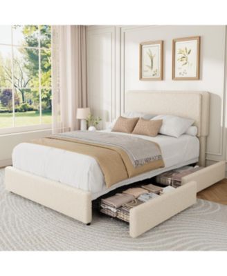 Twin Teddy Fleece Bed Frame with 2 Drawers, Adjustable Headboard, Kids & Teens