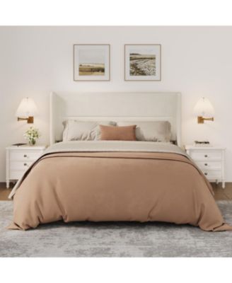 Full Velvet Bed Frame with Wingback Headboard, Upholstered Platform Bed with Wood Slats, No Box Spring Needed