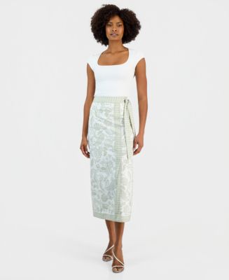 Vince Camuto Women's Paisley-Print Faux-Wrap Midi Skirt - Macy's