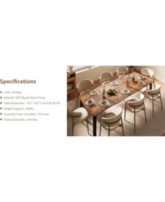 79" Dining Table for 6-8, Iron Legs, Waterproof, Scratch-Resistant, Quick Assembly, Kitchen, Living Room