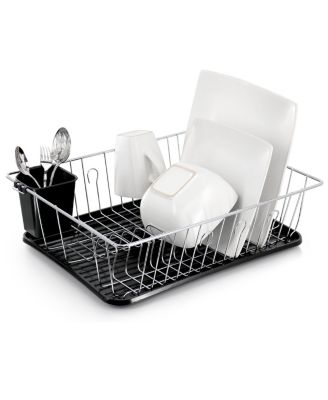 16 Inch Chrome Plated and Plastic Counter Top Drying Dish Rack in Black