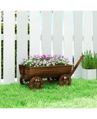Wooden Wagon Planter Box, Mobile Garden Planter with 4 Wheels