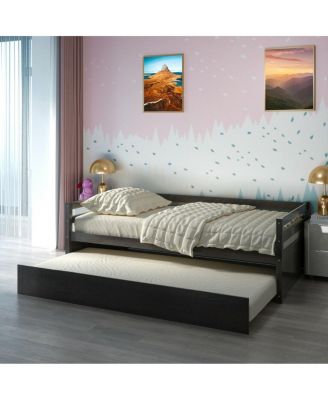 Wooden Slat Trundle Platform Bed