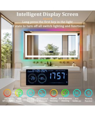 Smart LED Bathroom Mirror Vanity Mirrors With Bluetooth Speaker 11 Colors Dimmable RGB