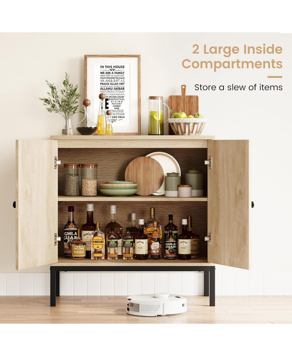 gaomon Modern Storage Cabinet with Fluted Glass Doors Adjustable Shelves and Durable Mdf for Dining and Living Room