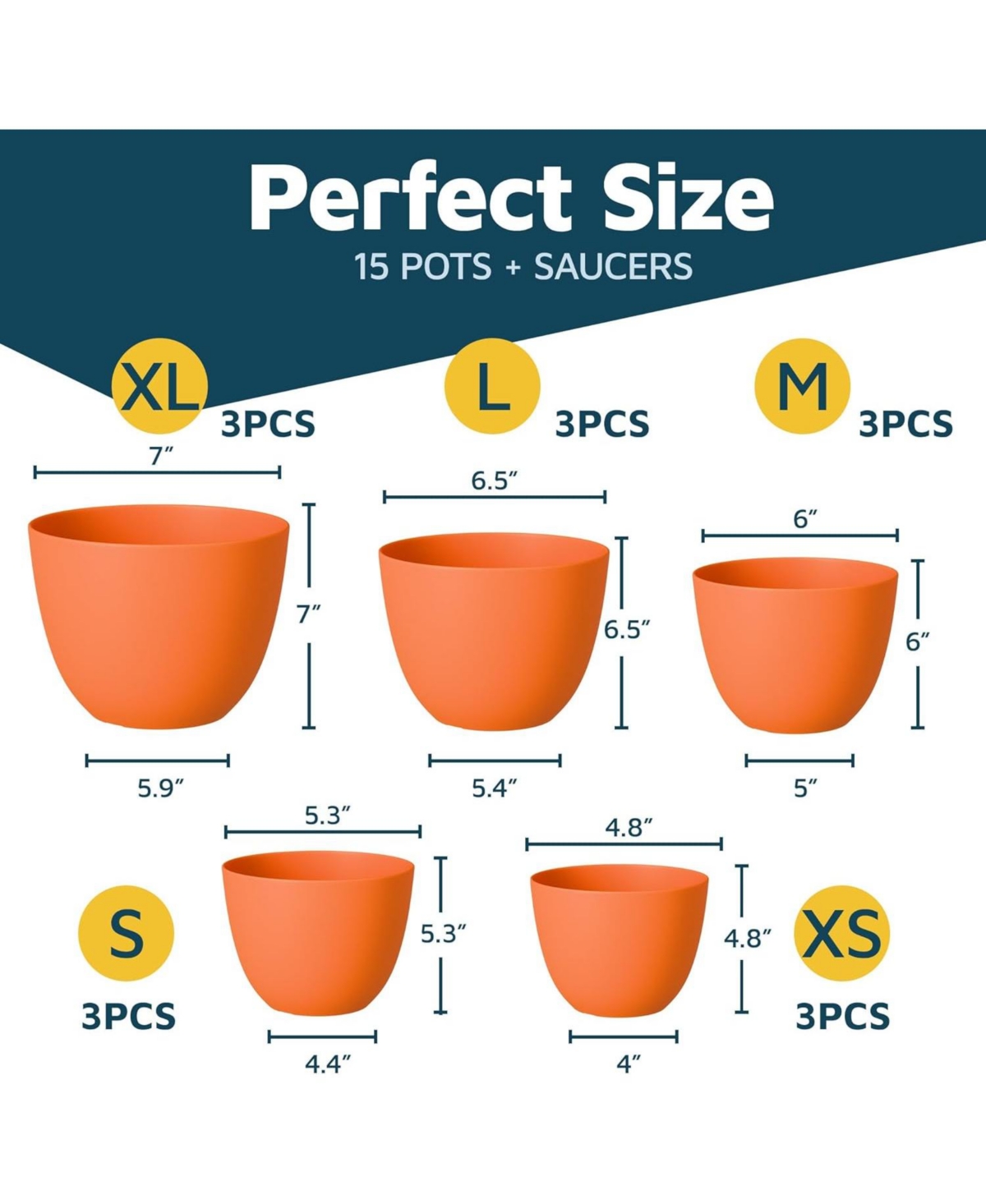 Plant Pots Pack with Drainage Holes & Saucers, Stackable Indoor & Outdoor Planters for Houseplants & Flowers