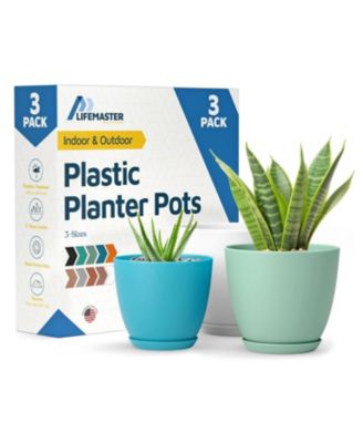 Multicolor Plant Pots 3 Pack with Drainage Holes & Saucers, Stackable Indoor & Outdoor Planters for Houseplants & Flowers