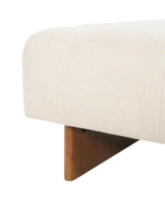 Square Upholstered Tufted Linen Fabric Ottoman, Solid Wood Legs