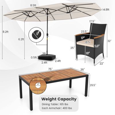  Patio Dining Set Double-Sided Patio Umbrella (Base Included)