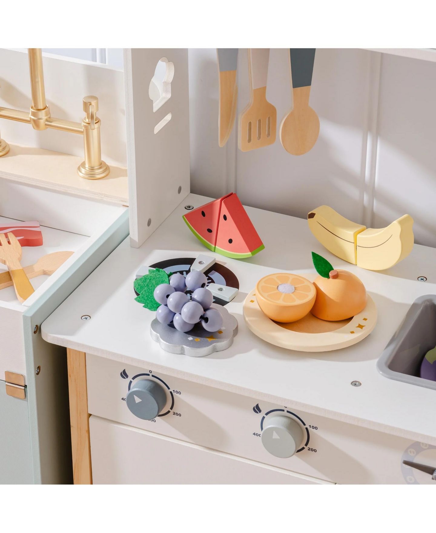 Детские игрушки Robotime Wooden Play Food 4-in-1 Cutting Set Pretend Play Toy Food for Play Kitchen with Shopping Bag Kids Kitchen Accessories for Boys Girls, цвет: Бежевый — фото 5