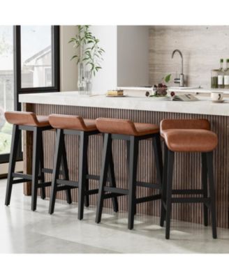 26.2" Bar Stools Set of 4, Modern Upholstered Kitchen Stools with Low Back, Footrest & Wood Legs, Counter Height for Kitchen or Dining.