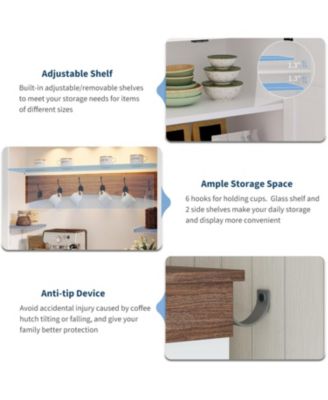 Coffee Bar Cabinet with LED Light, 72 in Tall Farmhouse Coffee Bar Hutch with Storage, Sideboard Buffet Cabinet with Microwave Stand