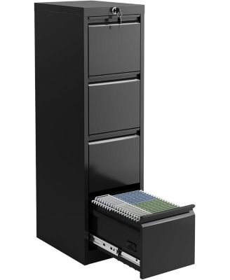 4 Drawer File Cabinet with Lock, Metal Filing Cabinets, Vertical Small Filing Cabinet Steel Lockable Storage Cabinets for Home Office
