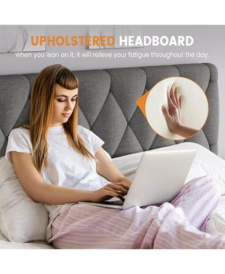 King Upholstered Platform Bed Frame with Storage Drawers Solid Wood Slats No Box Spring Needed