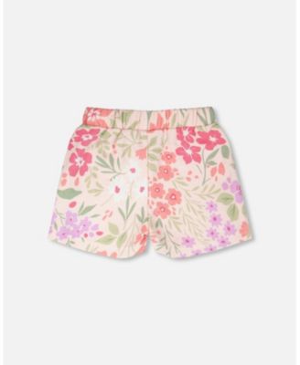 Little Girls French Terry Shorts - Printed Flowers