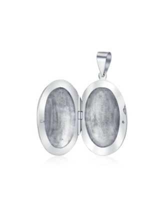 Vintage Style Floral Leaf Design Oval Shape Photo Locket Necklace Pendant Sterling Silver