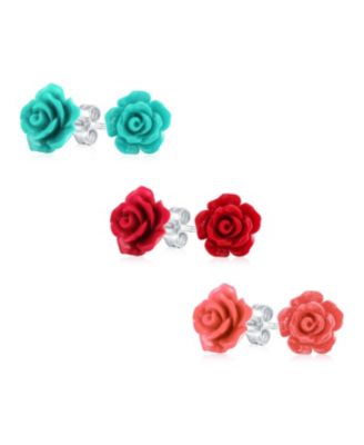 Romantic Set of 3 Floral 3D Carved  , Rose Flower Stud Earrings 10MM