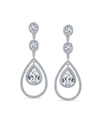 Cocktail Cubic Zirconia Double Halo Large Teardrop CZ Statement Chandelier Earrings