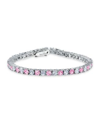 Alternating Pink Cubic Zirconia Clear CZ 12CT Prong Set Tennis Bracelet 7.5 Inch