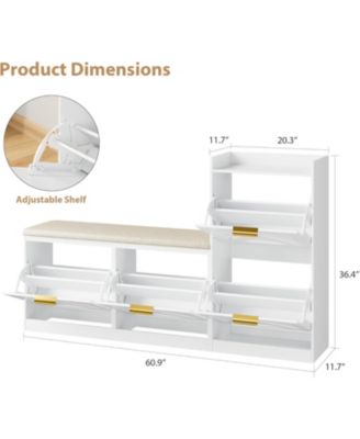 Farmhouse Freestanding Shoe Cabinet with Cushioned Bench and 4 Flip Drawers