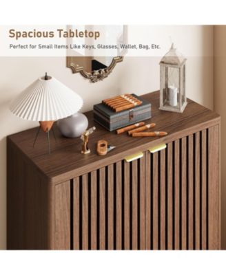 Narrow Freestanding 6-Tier Wooden Shoe Cabinet with Louvered Doors