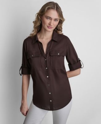 Women's Brown Button Up Shirts | Macy's