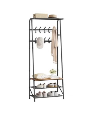 23.6" Metal and MDF Hall Tree with 5 Hooks and 4-Tier Storage Shelf
