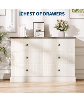 6 Drawer Dresser for Bedroom, Horizontal Chest of Drawers, Fluted Panel Wood Dresser, Small Space Bedroom Dresser for Clothing