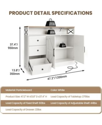 47.2 in Buffet Cabinet with Storage, Modern Farmhouse Sideboard Storage Cabinet with Power Outlet