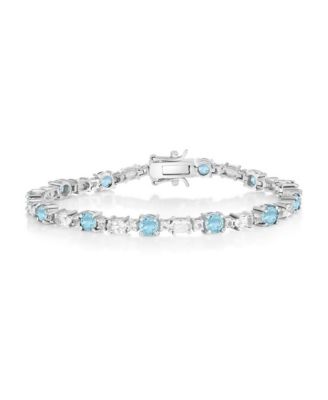 Sterling Silver, Round & Oval Gem Bracelet - Topaz