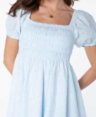 Juniors' Cotton Eyelet Babydoll Dress