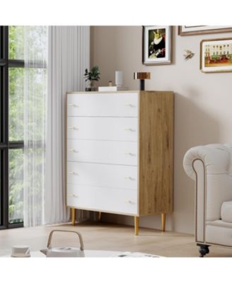 44" Farmhouse Wood 5 Drawer Dresser with Bar Handles