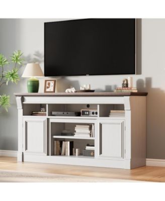 58" Farmhouse TV Stand for TVs up to 65", Entertainment Center, Open Storage Cabinets, Media Console