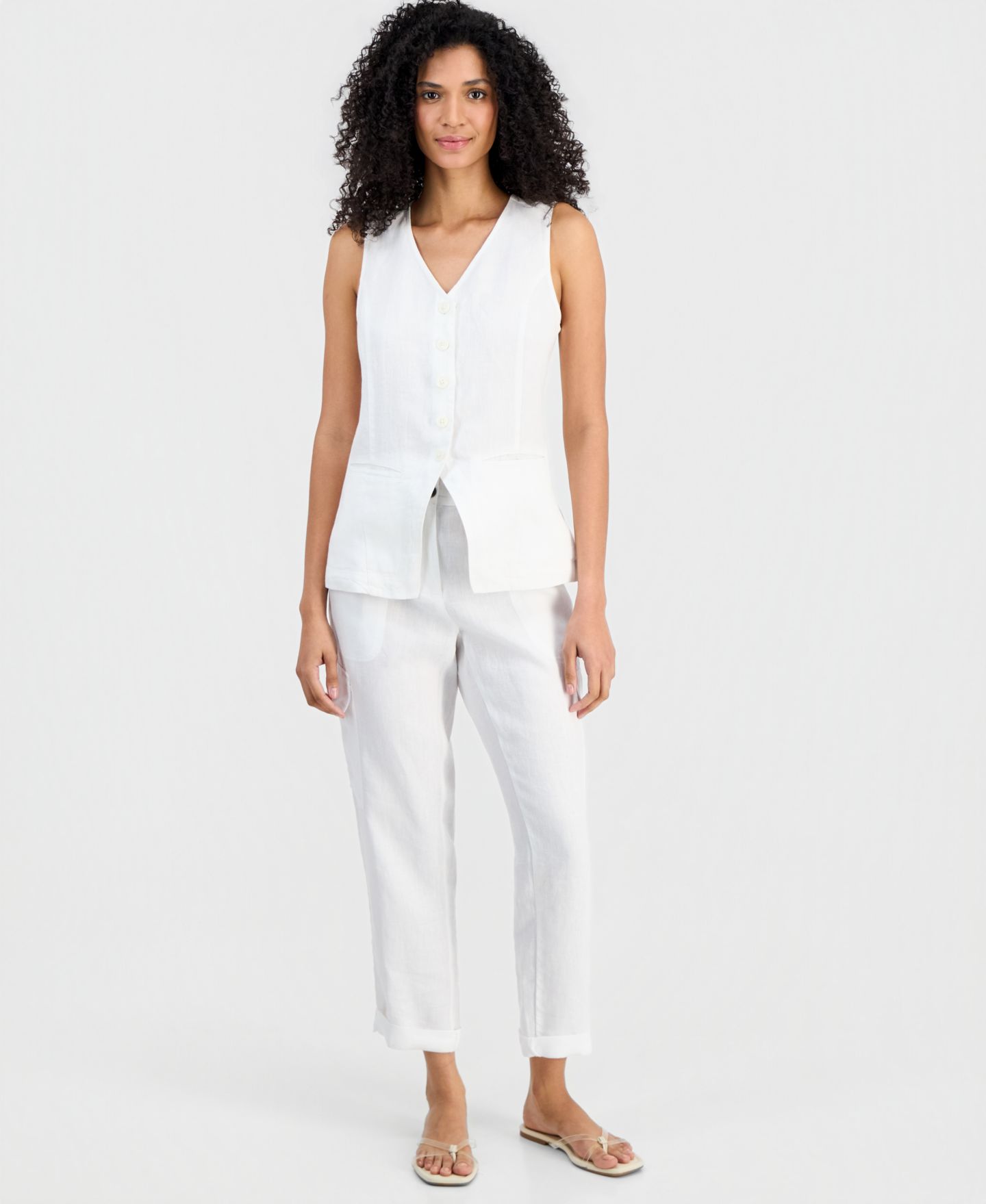 Женский жилет Charter Club Linen V-Neck Button-Front, цвет: Яркий белый — фото 2