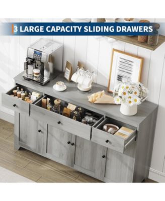 55inch Buffet Cabinet with Drawers-Large Sideboard Buffet Storage Cabinet with Shelves and Doors-Minimalist
