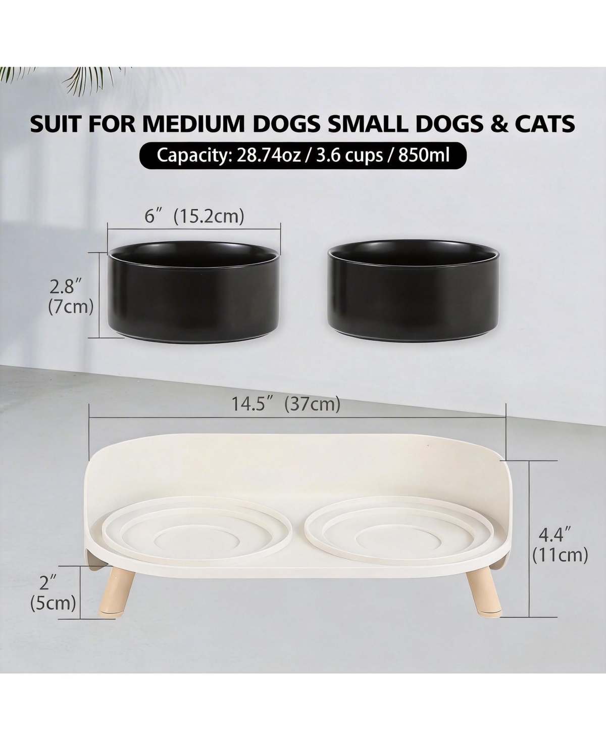 Aronkl Elevated Ceramic Dog Bowl Set with Stand Splash Proof Raised Dishes for Food Water Ideal Small Medium Dogs