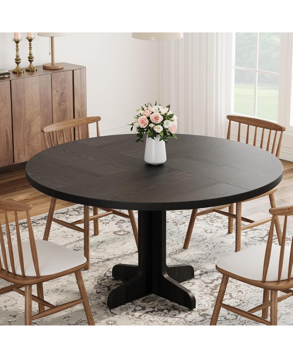 gaomon Round Dining Table – Sturdy Wood, Farmhouse Style, Solid Base, Kitchen, Living Room
