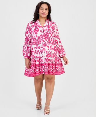 Plus Size Printed Button-Down Swim Cover-Up Dress