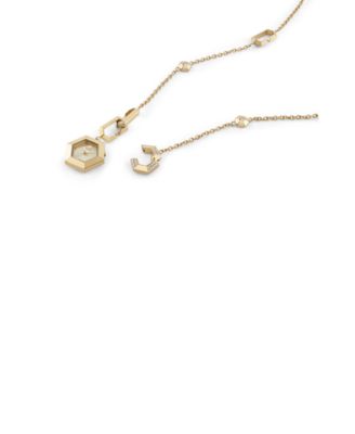 Women's Nake Hexagon IP Yellow Gold Stainless Steel Necklace Watch, 28mm