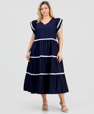 Plus Size V-Neck Flutter-Sleeve Dress