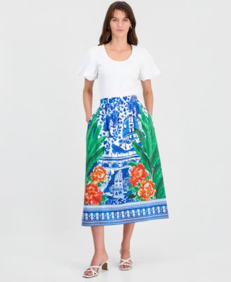 Women's Printed Pull-On Flared Midi Skirt