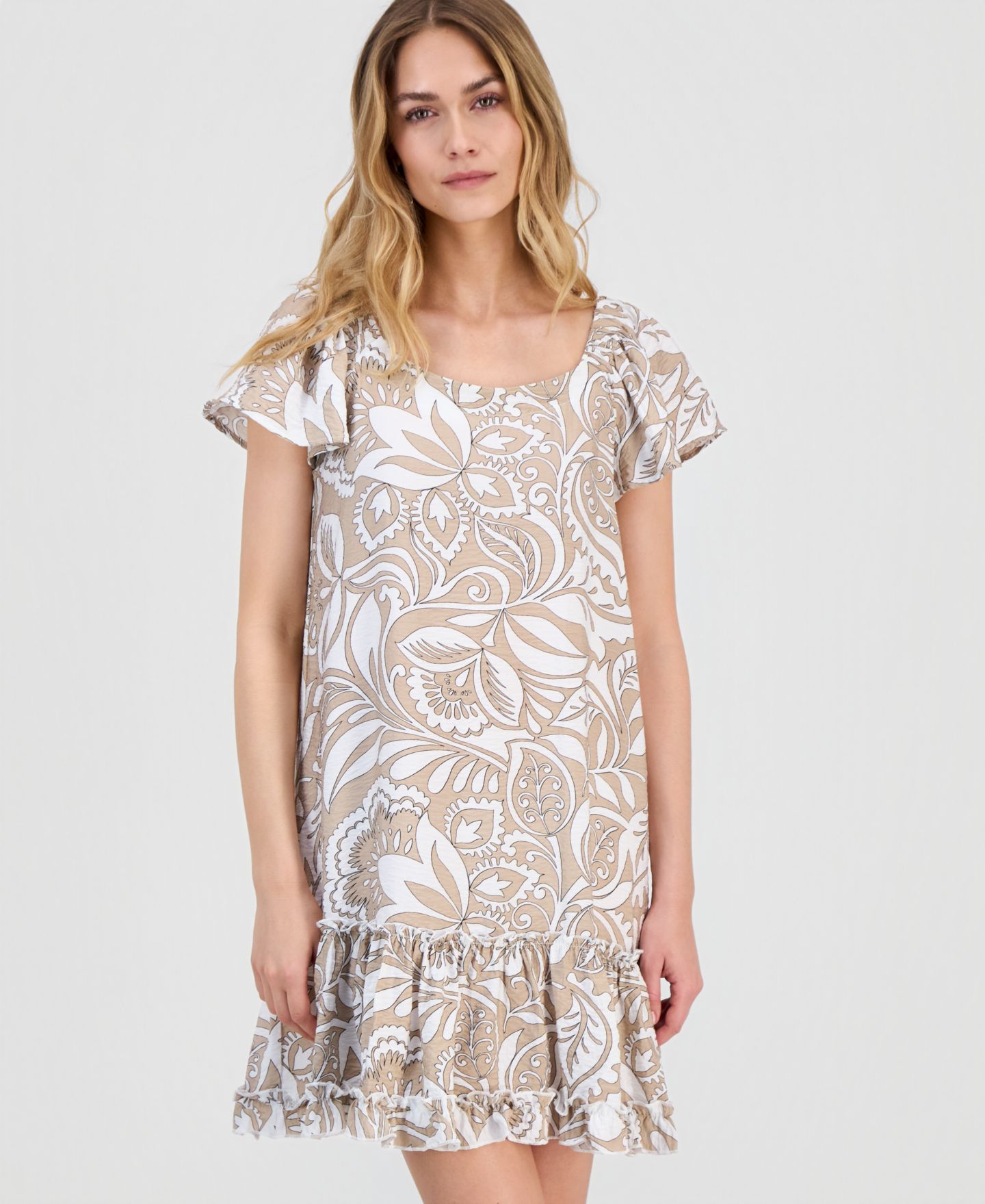 Женское платье Robbie Bee Petite Printed Flutter-Sleeve Shift, цвет: Светло-коричневый — фото 5