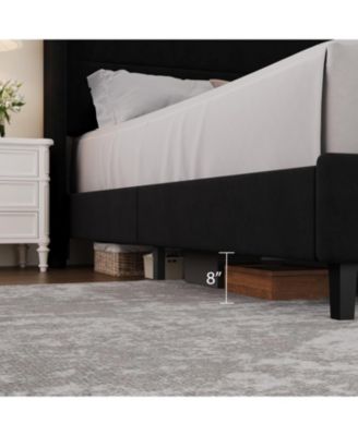 Velvet Bed Frame with Wingback Headboard, Upholstered Platform Bed, No Box Spring Needed